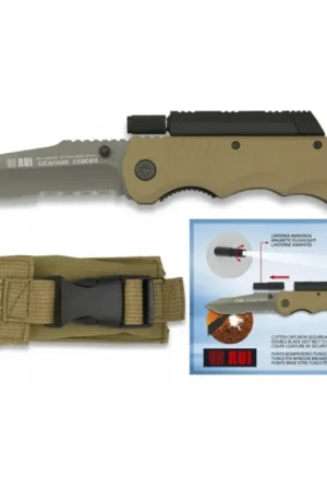 Navaja táctica Pro con linterna y pedernal coyote Novedad