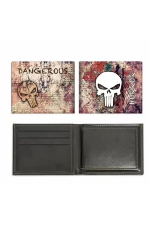 Cartera doble Barbaric polipiel impresa Calavera Oferta